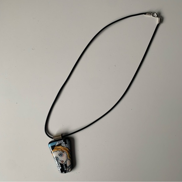 Hand painted Art Glass Alice in Wonderland pendant necklace - Picture 4 of 5